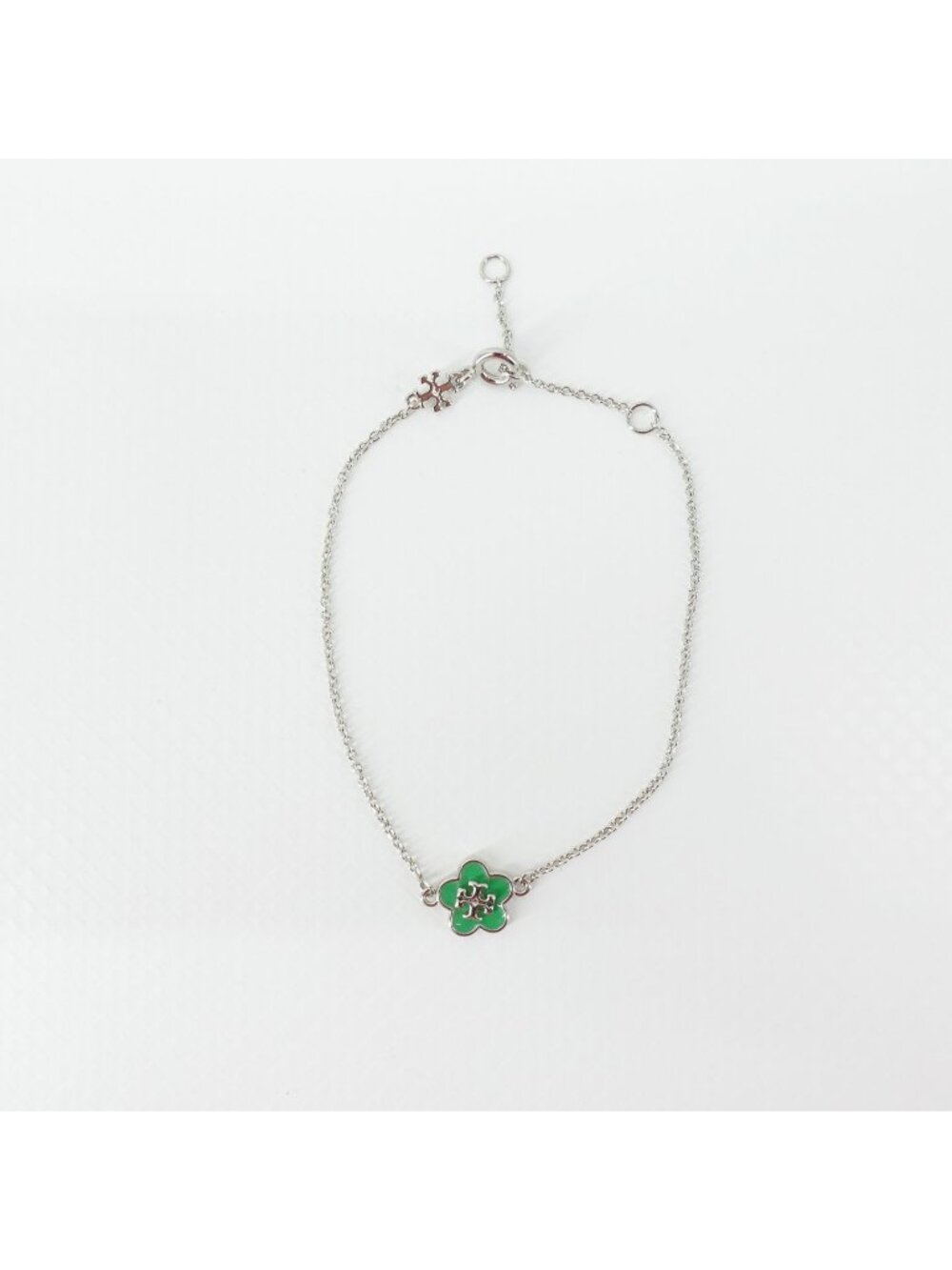 Tory Burch Kira Enamel Flower Chain Bracelet Green OS